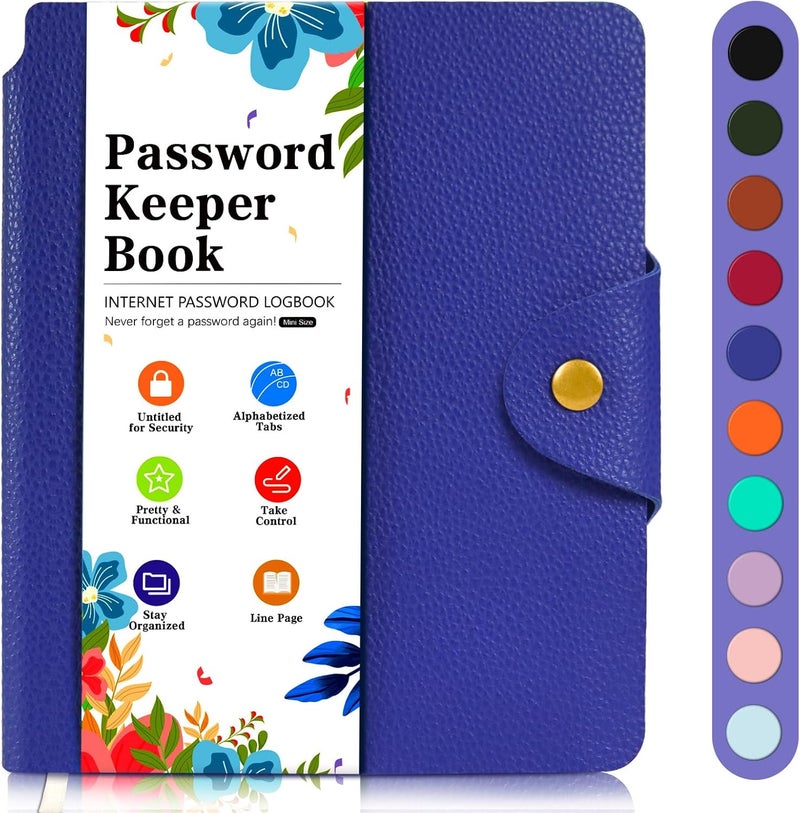 BLESWIN Password Book with Alphabetical Tabs, Elegant PU Leather Password Keeper Book, Small Password Journal to Record Contacts, Special Days, Internet Setting, Dark Blue - Image 1